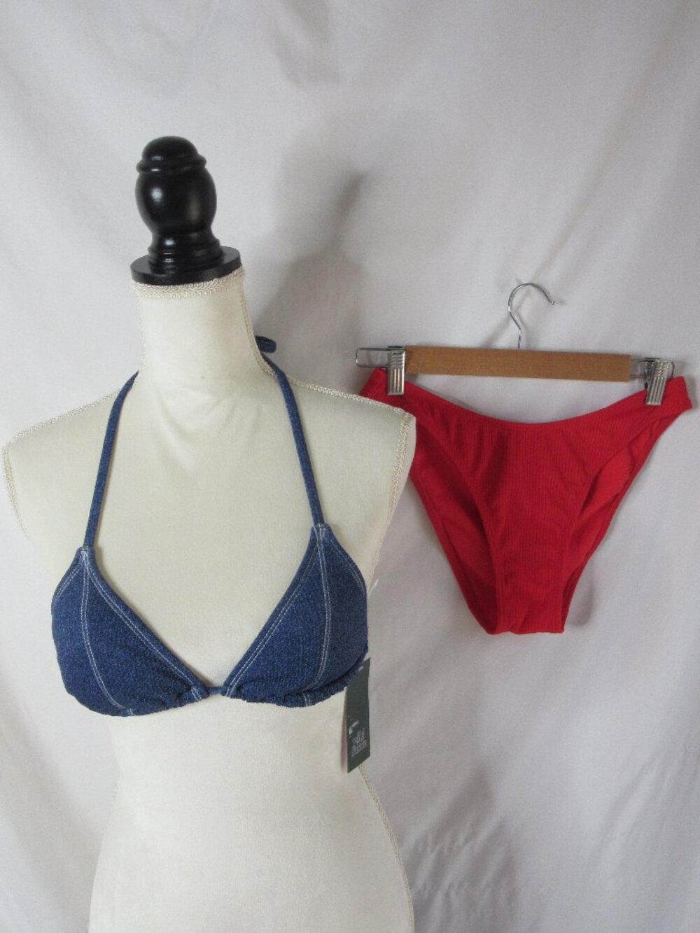wild fable 2 Piece Bikini Blue Denim Red American Size Small NWT